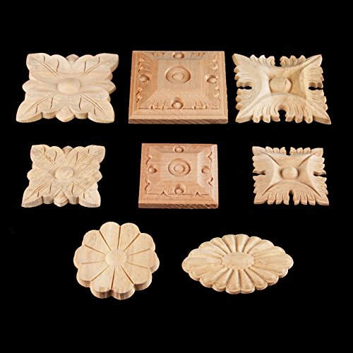 4pcs 8# Holz Skulptur quadratische Corner Flourish Blumen Muster Onlay Unpainted Tür Europäischer Stil