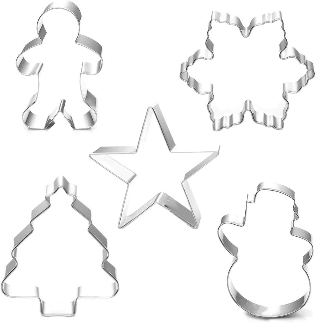 Christmas Cookie Cutters, 5 Piece Holiday Cookie Cutter Set - Gingerbread Man, Snowflake, Christmas Tree, Snowman and Star