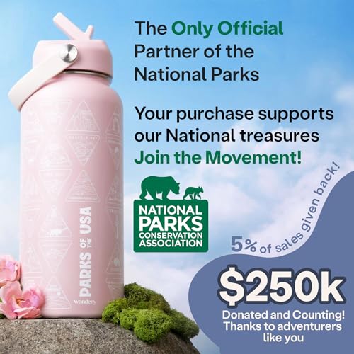 Image of Wondery USA National Parks Water Bottle With 63 Waterproof Stickers of Parks (USA), 32 oz Stainless Steel Water Bottle for Traveling, Hiking, Camping, National Park Gifts - Dusty Pink