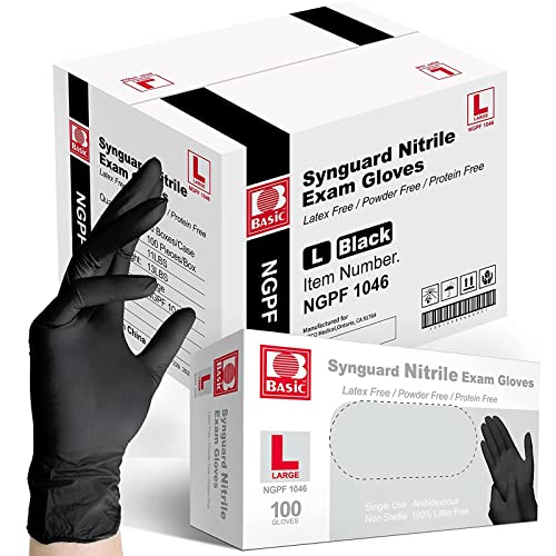 Intco Basic Medical Black Nitrile Exam Gloves 4.5 Mil - Latex-Free & Powder-Free - NGPF 1046 (Case of 1 000) Large