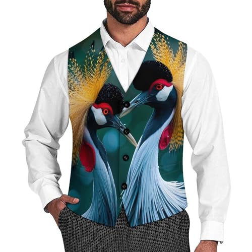 A Pair of Gray Crowned Cranes Novelty Men's Suit Vest Funny Formal Dress Vests Business Waistcoat