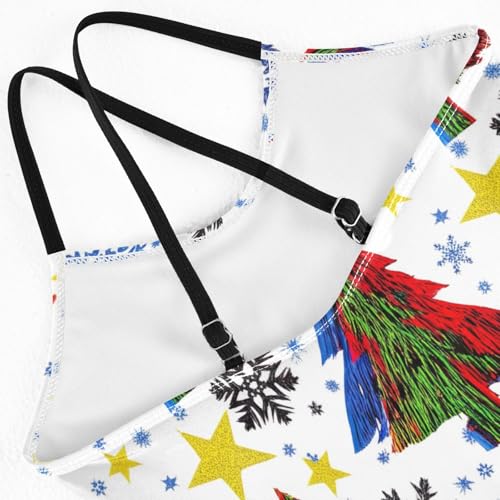 Christmas Tree Snowflakes Toddler One Piece Swimsuit Girl, Quick Dry Crossback Kids Swimsuits for Girls for Beach 3T4
