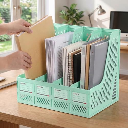 Image of DaKos 4 Compartments File Rack Paper Holder, Desktop Organizers, Letter Organizer, Magazine Book Holder Organizer, Plastic File Rack (MFP1233)