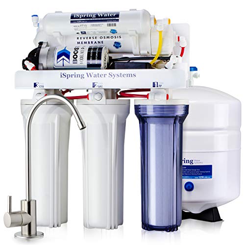 iSpring RCC7P Boosted Performance Under Sink 5-Stage Reverse Osmosis Drinking Filtration System with Pump and Ultimate Water Softener, White