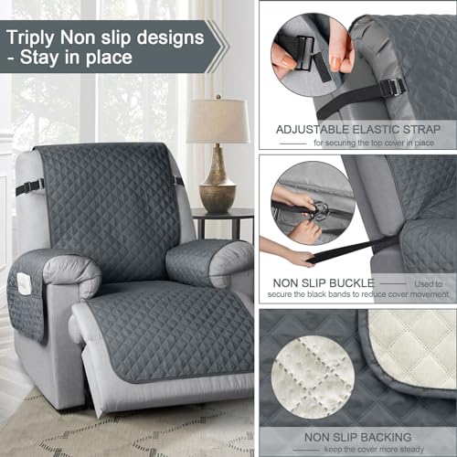 Image of TAOCOCO Recliner Slip Cover for Pets, Chair Cover Protect with Elastic Strap, Washable Dark Grey