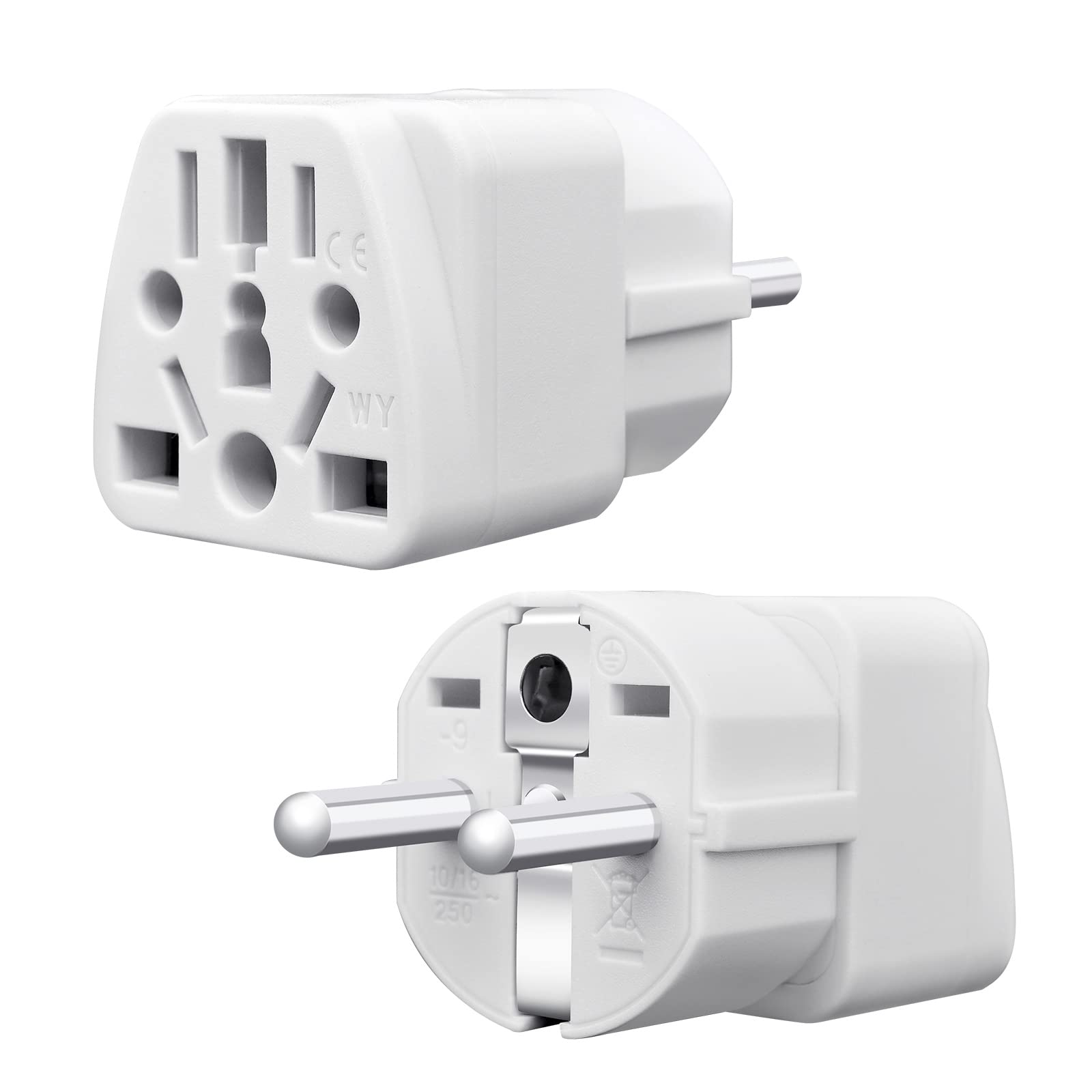 infino™ World to EU Adapter (2-Pack) - Multi-Country Converter for US/UK/AU/CN/JP - EU Type E/F - Safe Charging, Devices - Sleek White