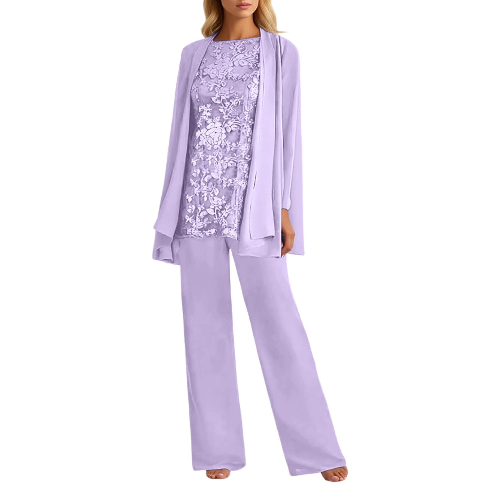 Traje de boda para mujer, chifón, traje de madrina para boda, pantalones formales con chaqueta, 3 piezas, elegante, traje de noche, traje de ocio, traje de pantalón transpirable, opaco