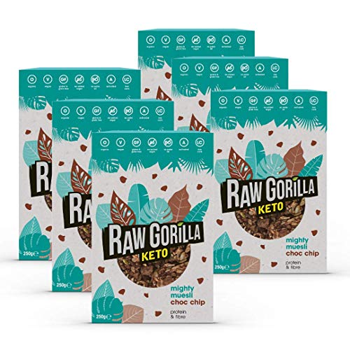 Raw Gorilla Keto Organic Choc Chip Mighty Muesli 6 x 250 g | Vegano | Keto | Sin azúcar añadido | Orgánico | Saludable | Desayuno (paquete de 6) Cover