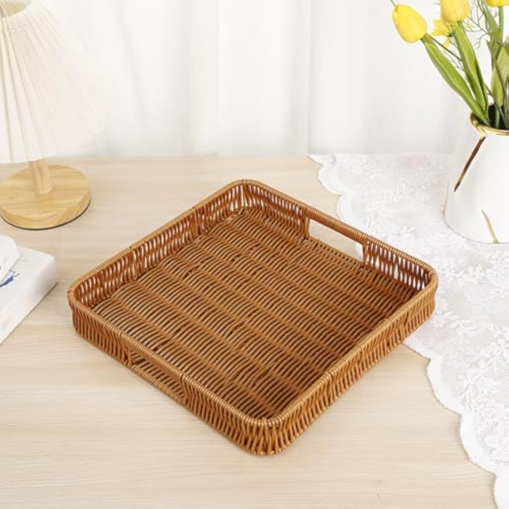 Square Serving Basket, Imitation Rattan Bread Basket