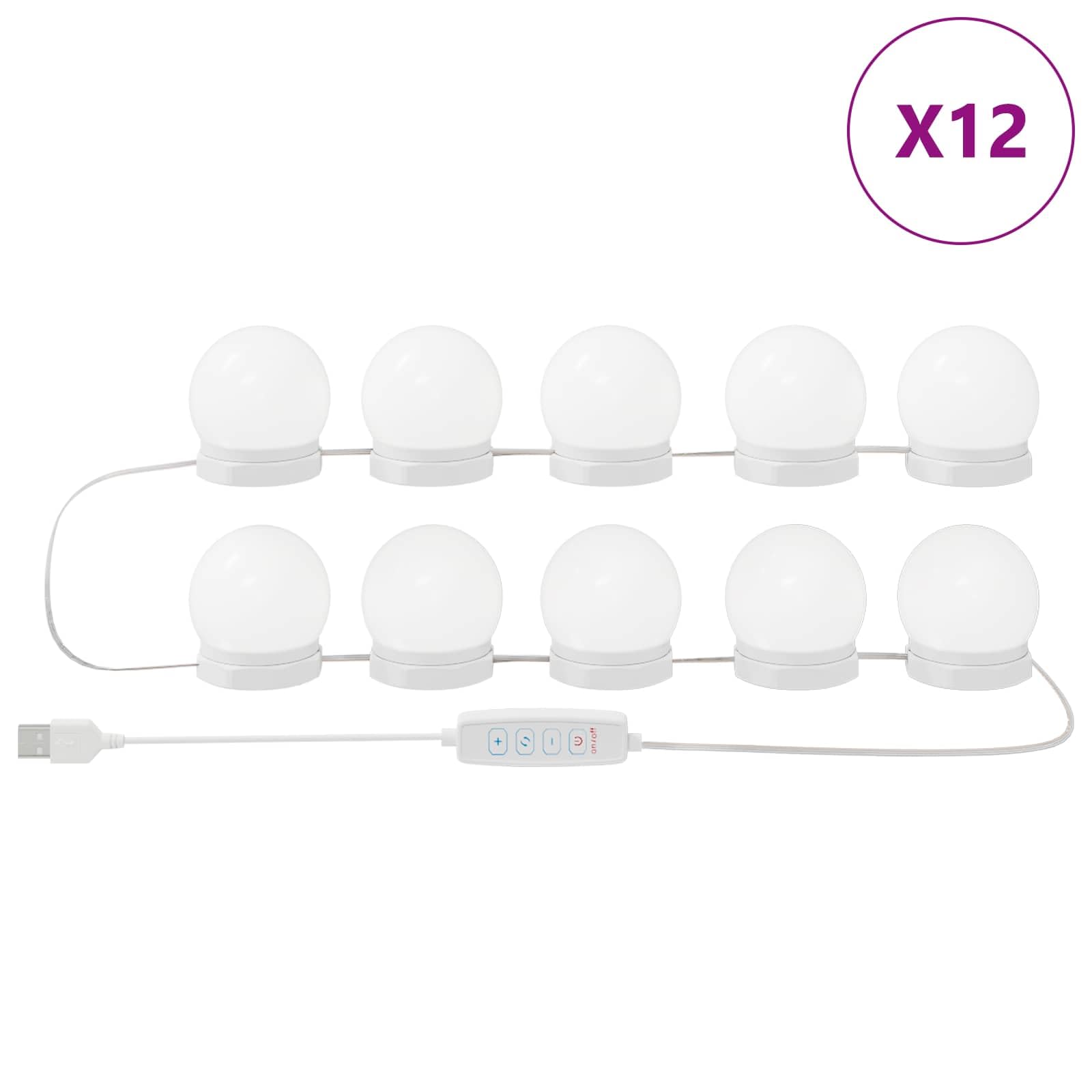 12er LED Spiegelleuchten Set für Schminktisch, Schminklicht für Make-up, USB Stromversorgung, Dimmbare Kosmetikspiegel Beleuchtung, Weiß
