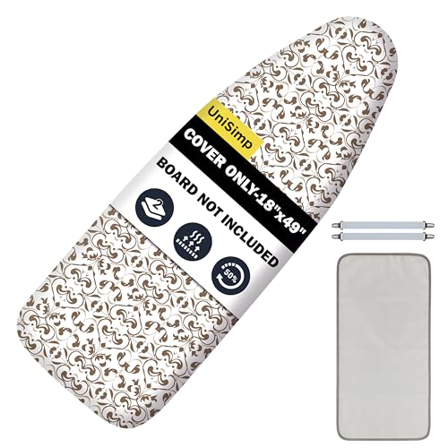 Image of Ironing Board Cover and Pad 18 inchx49 inch Extra Thick Natural Cotton, Scorch and Stain Resistant Iron Board Cover,Wide Ironing Board Cover with Fasteners Heavy Duty Heatproof Elastic Edge Taupe