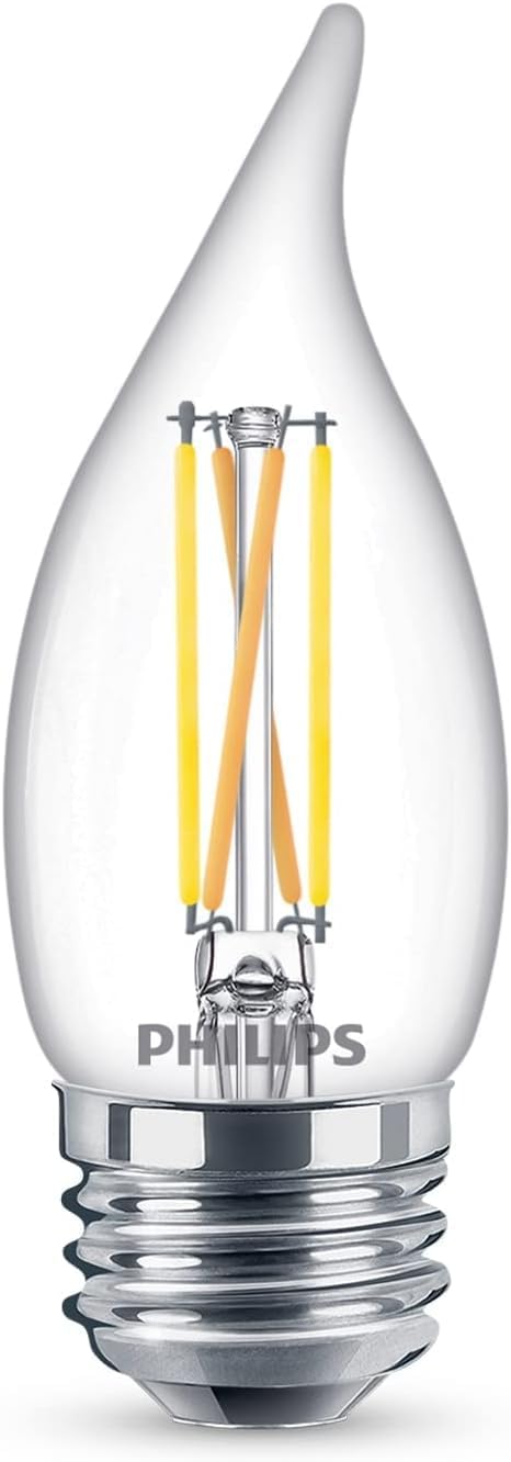 PHILIPS LED 60W BA11 E26 Base 3-Pack Ultra Definition Soft White (2700K) 500 Lumen (5W=60W) Dimmable Clear No Flicker Candelabra Light Bulbs