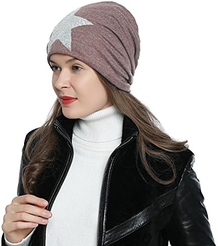 DonDon Damska czapka zimowa slouch beanie z podszewką i wzorem w gwiazdy