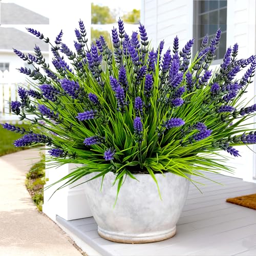 TSTWETO Artificial Plants Outdoor, 22 Pcs Fake Flowers UV Resistant Outdoor Artificial Lavender...