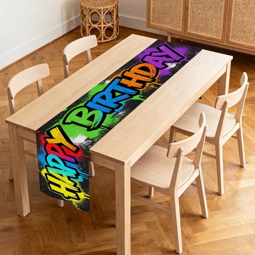 Image of Nuxovilar Graffiti Birthday Table Runner Flax 13x72 in