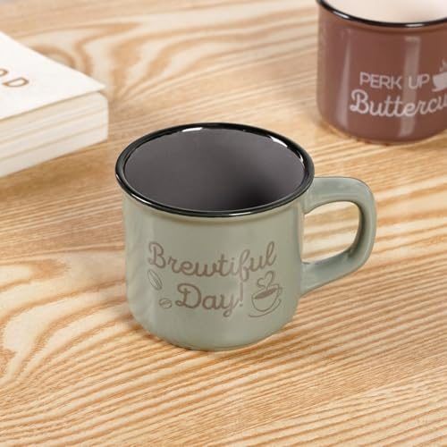 Image of Nestasia Ceramic Stackable Cups Set of 4 (170ml Each) - Quirky Quotes Tea & Coffee Cups with Glossy Finish | Microwave & Dishwasher Safe Mugs - Ideal for Gifting (Colourful)