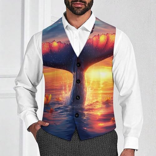 Whale Tail Butterfly Sunset Suit Vest for Men Slim Fit Sleeveless Jacket V Neck Business Waistcoat Button Up Dressy Top4