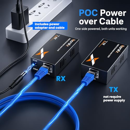 Image of USB 2.0 Extender Over Ethernet Cat6 /7 Up to 164ft /50m, 4 USB Hub Ports Extender Sender & Receiver, Plug and Play, 480Mbps, PoC Power Over Cable (RX), Built-in ESD Protection for PC, Printer
