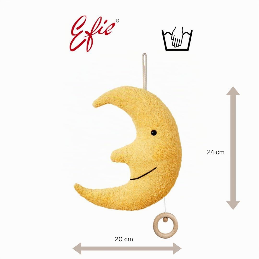 Efie Bio Spieluhr Mond – Bio-Baumwolle (KBA), Made in Germany, GOTS-Zertifiziert – Melodie: Brahms Wiegenlied |Guten Abend, Gute Nacht