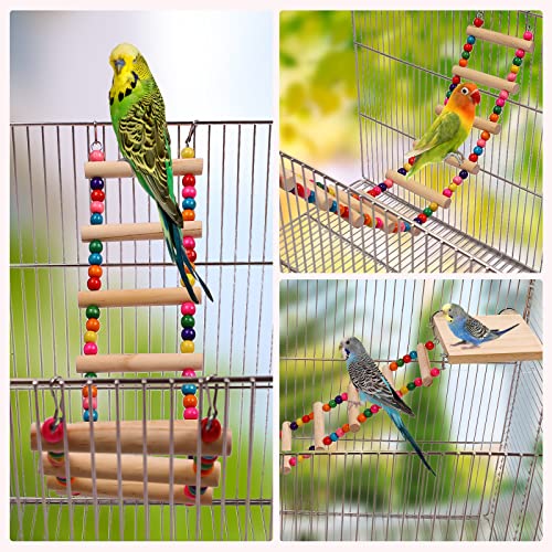Bird Ladder Toys, Bird Wood Perch Platform Stand With 10 Ladders, Parakeet Cockatiel Training Swing Bridge, Pet Bird Cage Accessories, Colorful Wooden Climbing Step Ladders For Parrot Budgie Conures #TOP5
