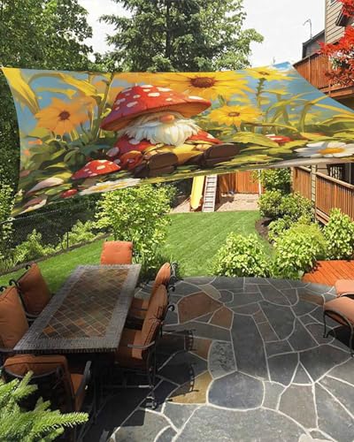 Waterproof Sun Shade Sail Funny Red Mushroom Gnome Outdoor Patio Sun Shades Canopy UV Block Water Resistant Sunshade for Garden Backyard Deck Pergola 8x10 Ft