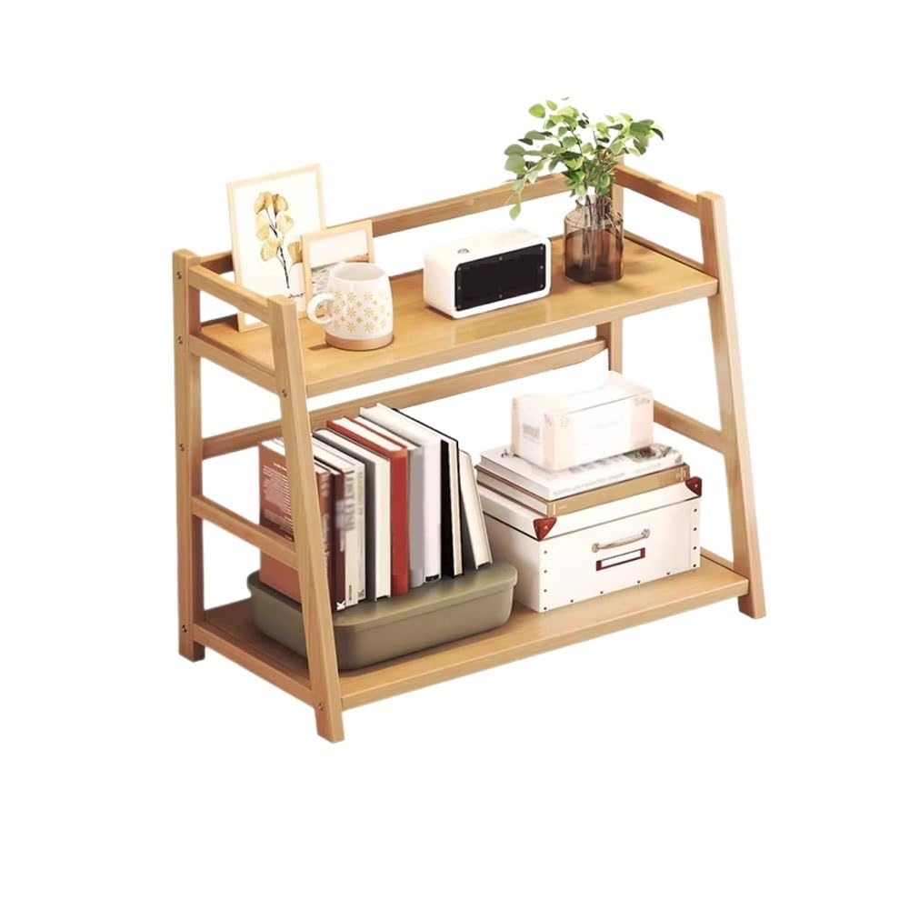 AYCDL Bookcase Trapezoidal 2 Tier Open Desktop Bookshelf, Bamboo Desk Storage, for Home Office Learning Supplies Display Shelf Tidy Organiser Display Shelf,size_name-L60xW20xH40 cm