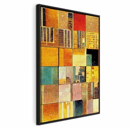 Tableau en bois de carrés abstraits pour salon contemporain Murando