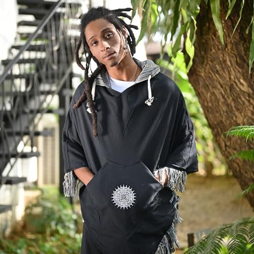 Image of Virblatt - Men's Mexican Poncho | 100% Cotton Baja Hoodie | Reversible Winter Cape | Warm Hooded