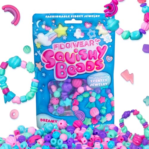 Fidgiwear Squishy Beads Dreamy Blue Theme Create Fashionable Fidget Jewelry with Scented Squishy Beads for Jewelry Making Toddler Sensory Bracelet Making Kit for Ages 3+