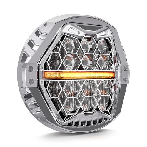 Image of Silver 1000% Bright 120W 7'' Motorcycles LED Headlight with Amber Turn Signal Compatible with Road King Road Glide Street Glide Electra Glide Ultra Limited Trike Heritage Softail Fat Boy Yamaha