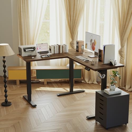 Image of Agilestic L Shaped Standing Desk Adjustable Height, 59 Inch, Dark Walnut