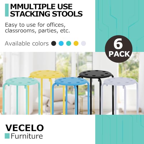 VECELO 6-Piece Stacking Stools, 17.7 Inch Standard Height, Portable Stackable Colorful Decoration Stools for School Classroom and Office Use, Black - Image 6