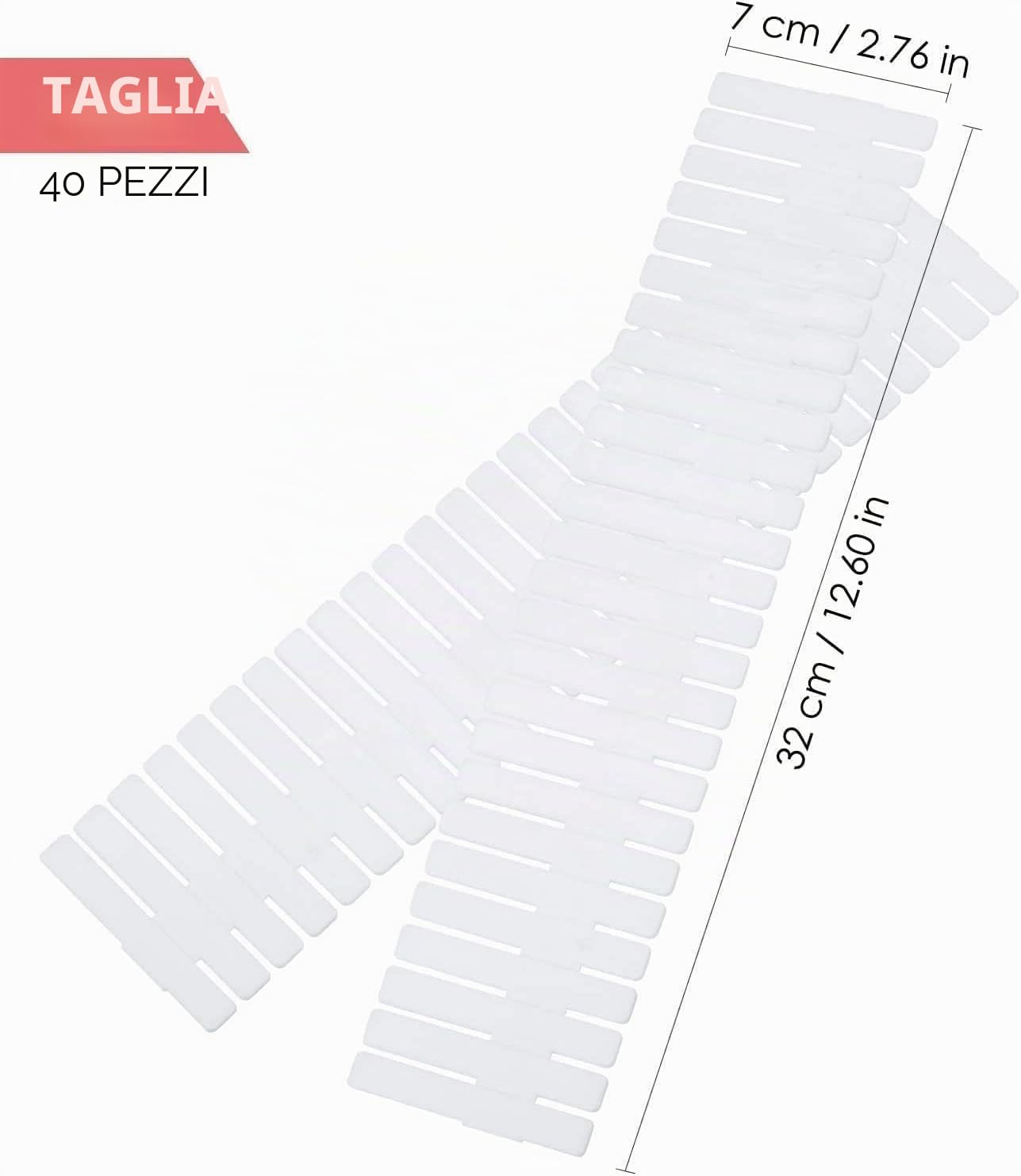 40 Pezzi Separatori Cassetti Organizzatore Cassetto Regolabili per Biancheria Intima, Calze, Trucco, Forniture per Ufficio, Bianco