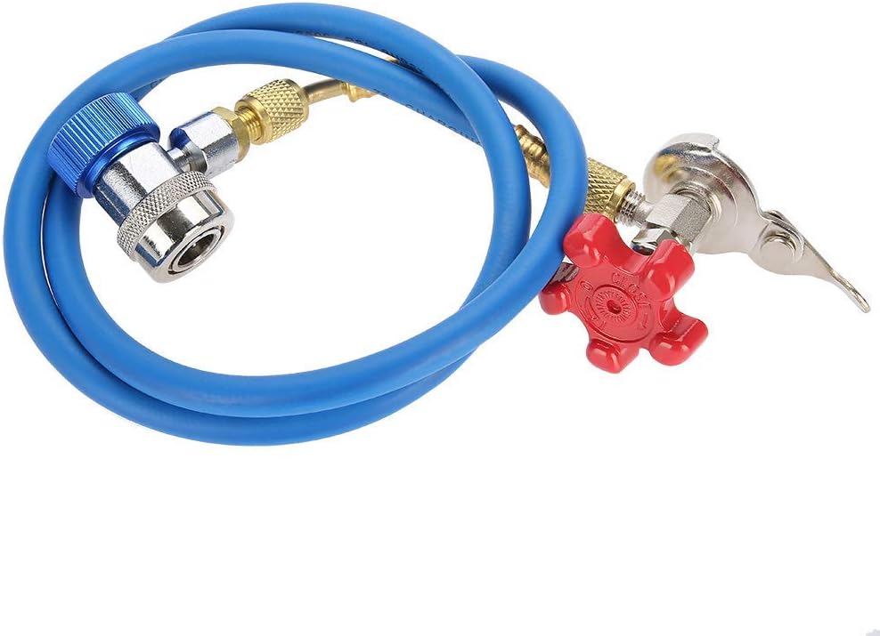 R134a Refrigerant Recharge Hose, 90 Degree Quick Connector, High Pressure for R502 R-12 R-22, 1/4 Inch Male Coupling Interface