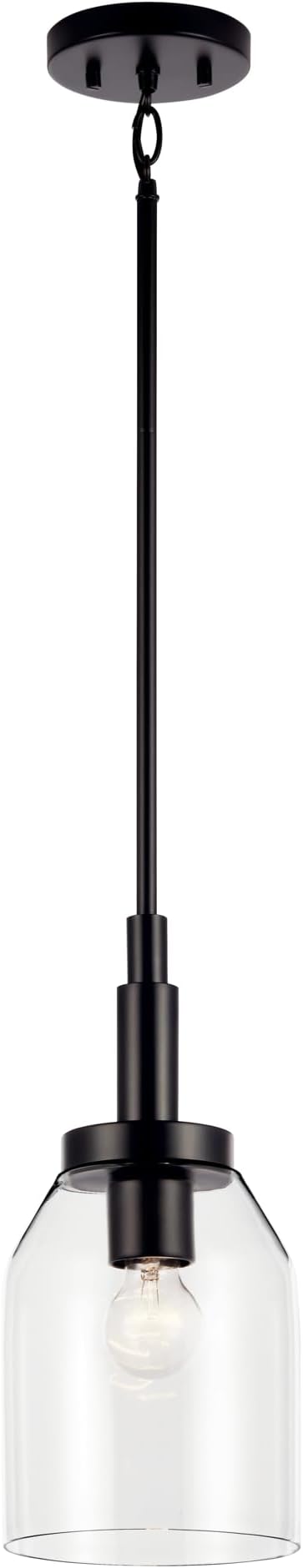 - Kichler Madden 1-Light Mini Pendant Light with Clear Glass in Black, Modern Kitchen Island Hanging Light Fixture for Bathroom or Kitchen, Sloped Ceiling Compatible (15" x 7"), 52725BK