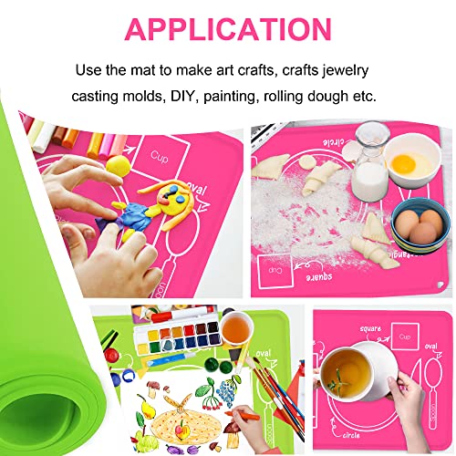 Kids Silicone Placemats, Baby Montessori Placemats For Kids Toddler Children Reusable Non-Slip Table Setting Mats For Restaurant (Green/Rose Red) #TOP1