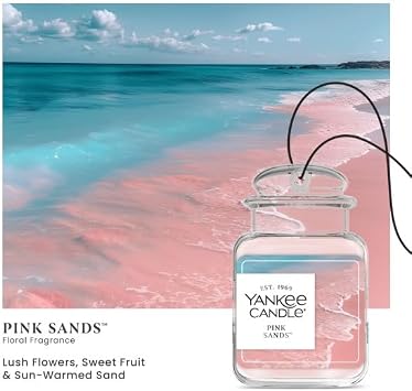 Yankee Candle Car Jar Ultimate Air Freshener, Hanging Car Freshener, Long Lasting Car Fragrance, Pink Sands (Pack of 4)