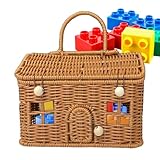Cesta De Almacenamiento De Mimbre | Organizador Creativo Portátil en Forma de Casa,Cestas De Ratán Con Tapa Para Organizar,Para Juguetes Aseo Snacks Compras Despensa Lavandería Guardería