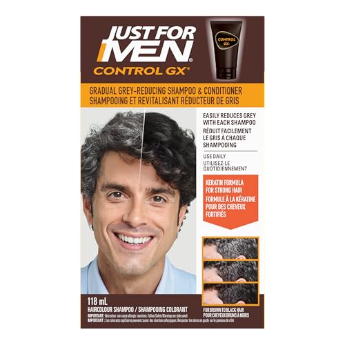 Just For Men Control GX Grey Reducing 2-in-1 Shampoo and Conditioner, Gradual Hair Color for Men, Stronger and Healthier Hair, 118ml - Pack of 1, Packaging May Vary