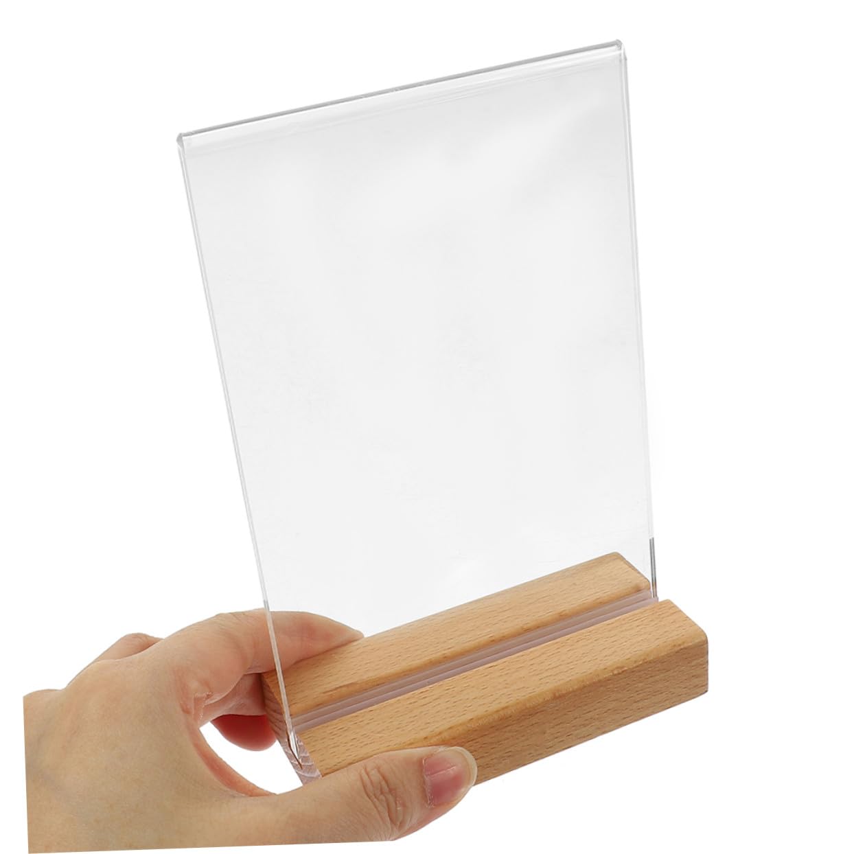 SHINEOFI 3piezas Expositor De Menús Transparente De Acrílico Base De Madera Soporte Para Carteles De Mesa Para Restaurantes Cafeterías y Comercios Minoristas