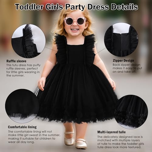 Girls Tutu Ruffle Dress Tulle Flower Girl Dresses Birthday Princess Party Outfits Little Girls Summer Clothes 3-8Y3