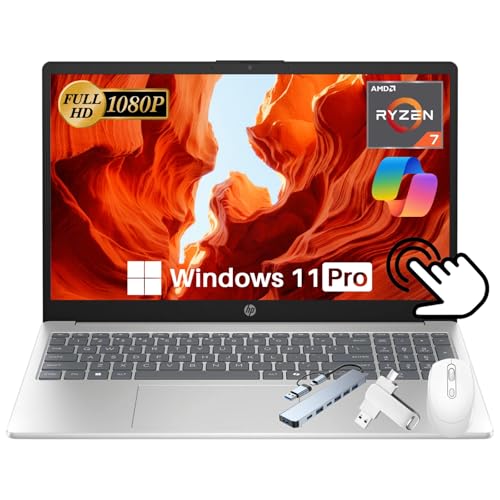 HP 15.6インチ タッチスクリーン ビジネスノートパソコン 2025年新 15.6インチ アンチグレア FHD IPS タッチスクリーン、AMD Ryzen 7 7730U (Beat i7) 10時間以上のバッテリー寿命 64GB RAM 1TB S