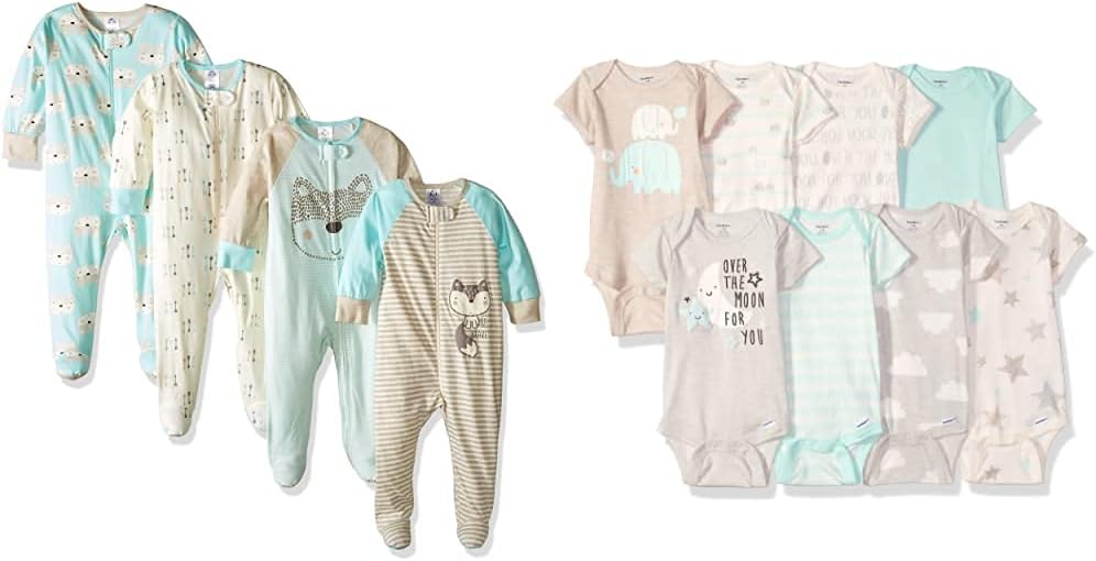 Gerber Baby Boys' 8-pack Short Sleeve Onesies and 4-Pack Sleep 'N Play Clothing Bundle, Fox, Newborn