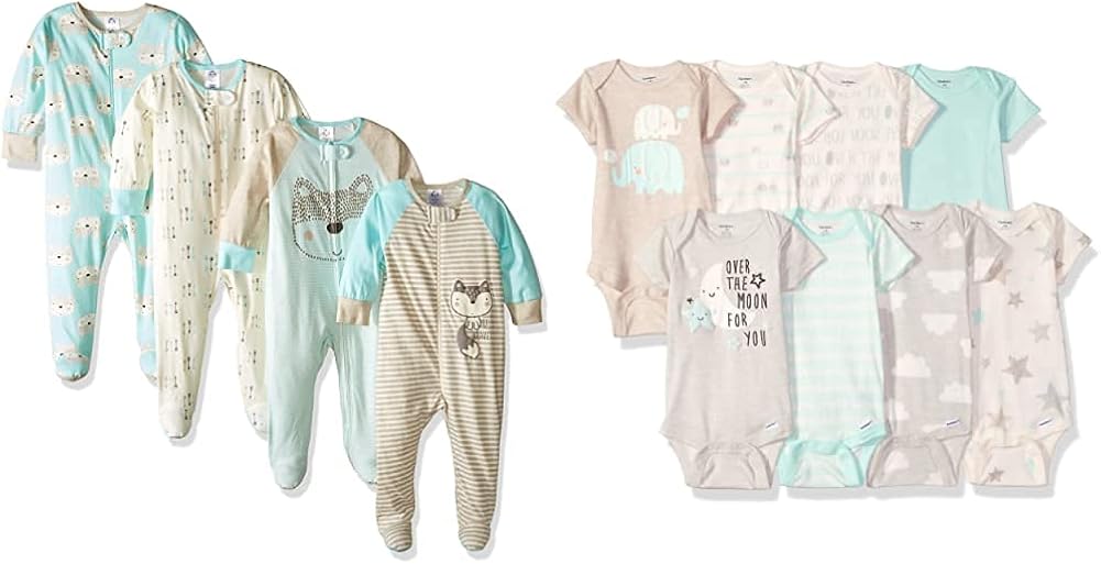 Gerber 8-pack Short Sleeve Onesies and 4-Pack Sleep 'N Play Clothing Bundle