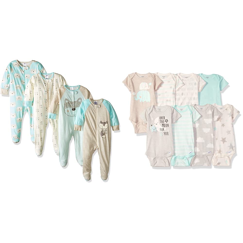 Gerber 8-pack Short Sleeve Onesies and 4-Pack Sleep 'N Play Clothing Bundle