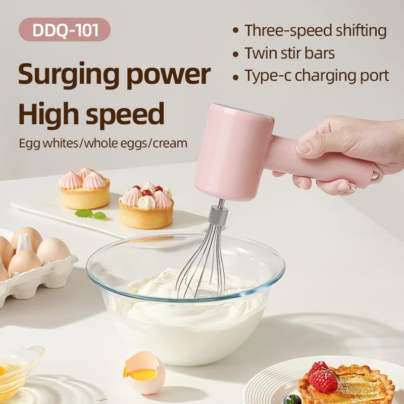 USB Rechargeable Mini Portable Electric Egg Beater Whisk Stainless Steel Small Smart Kitchen Gadgets Egg Whisk Egg Beater Milkshakes Cream Jam Electric Food Mixer for Household Hotel or Outdoor Use