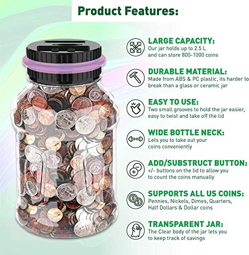 image for GIFTiz Large Digital Coin Counting Money Saving Jar Change Counter Pig