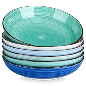 vancasso Bonita Large Pasta Bowls Set of 6, 50 oz/1500 ml Ceramic Salad Bowls, Microwave & Dishwasher Safe Soup Bowl, Serving Bowl for Kitchen and Dinner, Cool Color