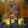 Sunlinua 51" Outdoor Water Fountain Uneven Cylinders Waterfalls Fountain Floor Standing Water Fountains with LED Lights, Pump, Natural Stones for Garden, Living Room, Patio