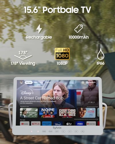 SYLVOX-Portable-TV-156-Google-TV-IP66-Waterproof-1080P-Small-Smart-Television-with-Google-Assistant-Remote-10000mAh-Battery-Powered-TV-for-Kitchen-Camper-and-More